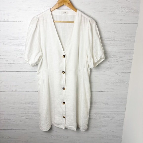Aritzia Wilfred Caprice Button Front 100% Linen Dress White Large - V Neck - Picture 5 of 15